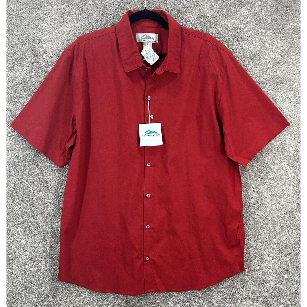Tri-Mountain Men Shirt Red Button Down 2X L